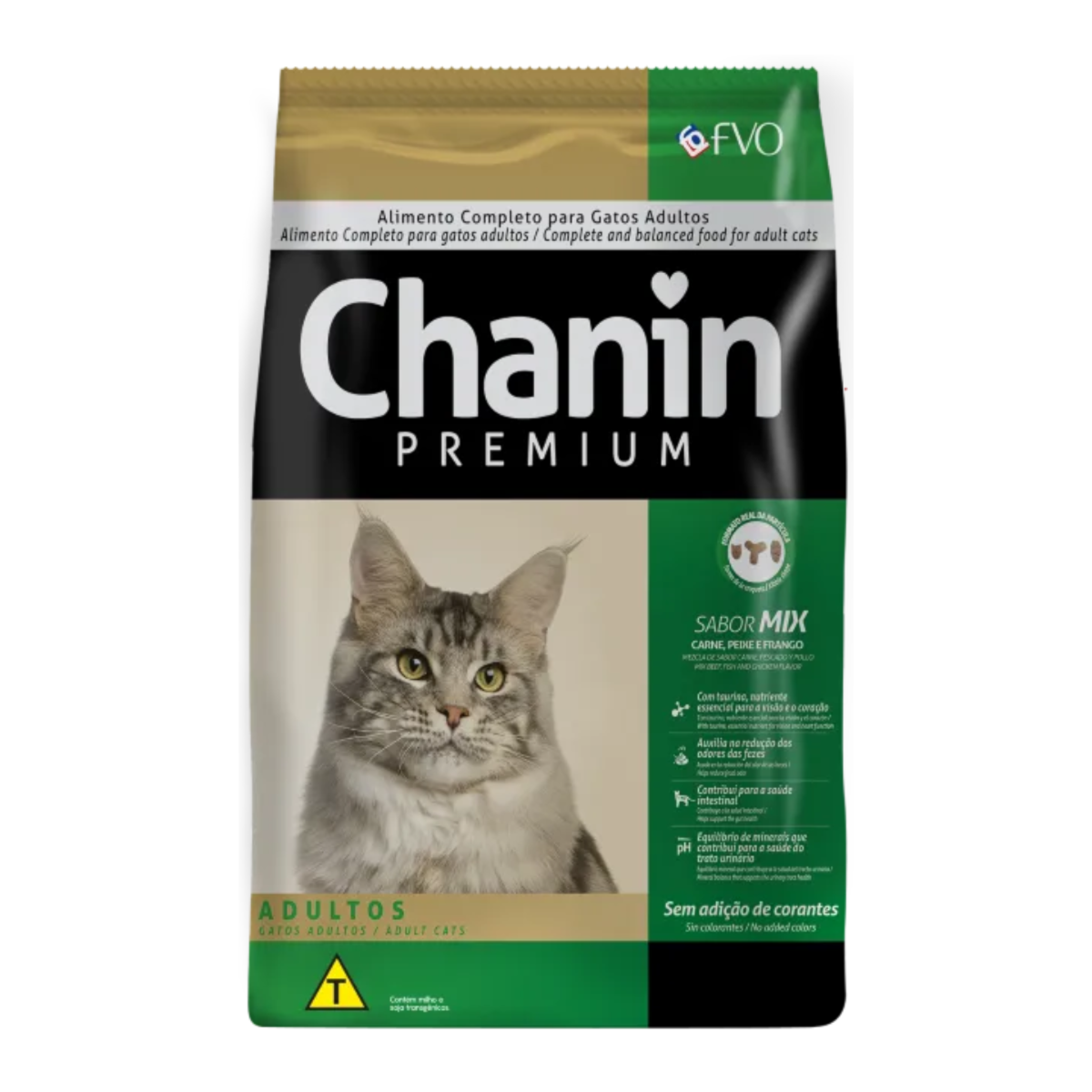 Ração Chanin Gatos Adultos Sem Corante Mix Carne, Peixe e Frango 10,1 Kg