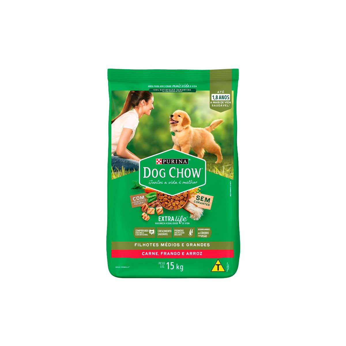 Ração Dog Chow para Cães Filhotes de Porte Médio e Grande Sabor Carne, Frango e Arroz