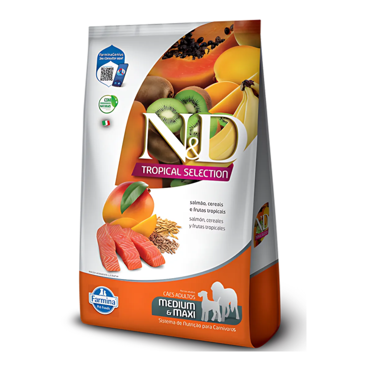 Ração Farmina N&D Tropical Selection para Cães Adultos de Porte Médio e Grande Sabor Salmão, Cereais e Frutas Tropicais