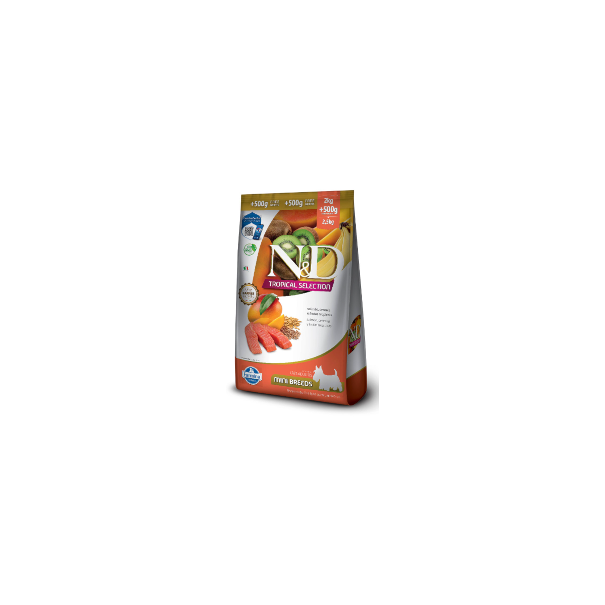 Ração FarminaN&D TropicalSelection Cães Adultos Porte Mini Salmão, Cereais e Frutas Tropicais