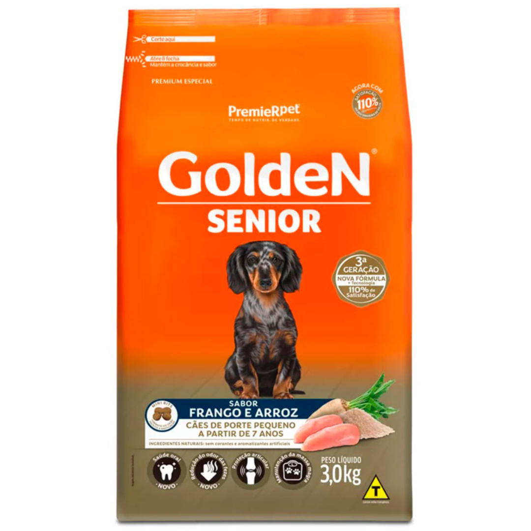 Ração Golden Cães Adulto Sênior Mini Bits Carne e Arroz 3kg - Pet