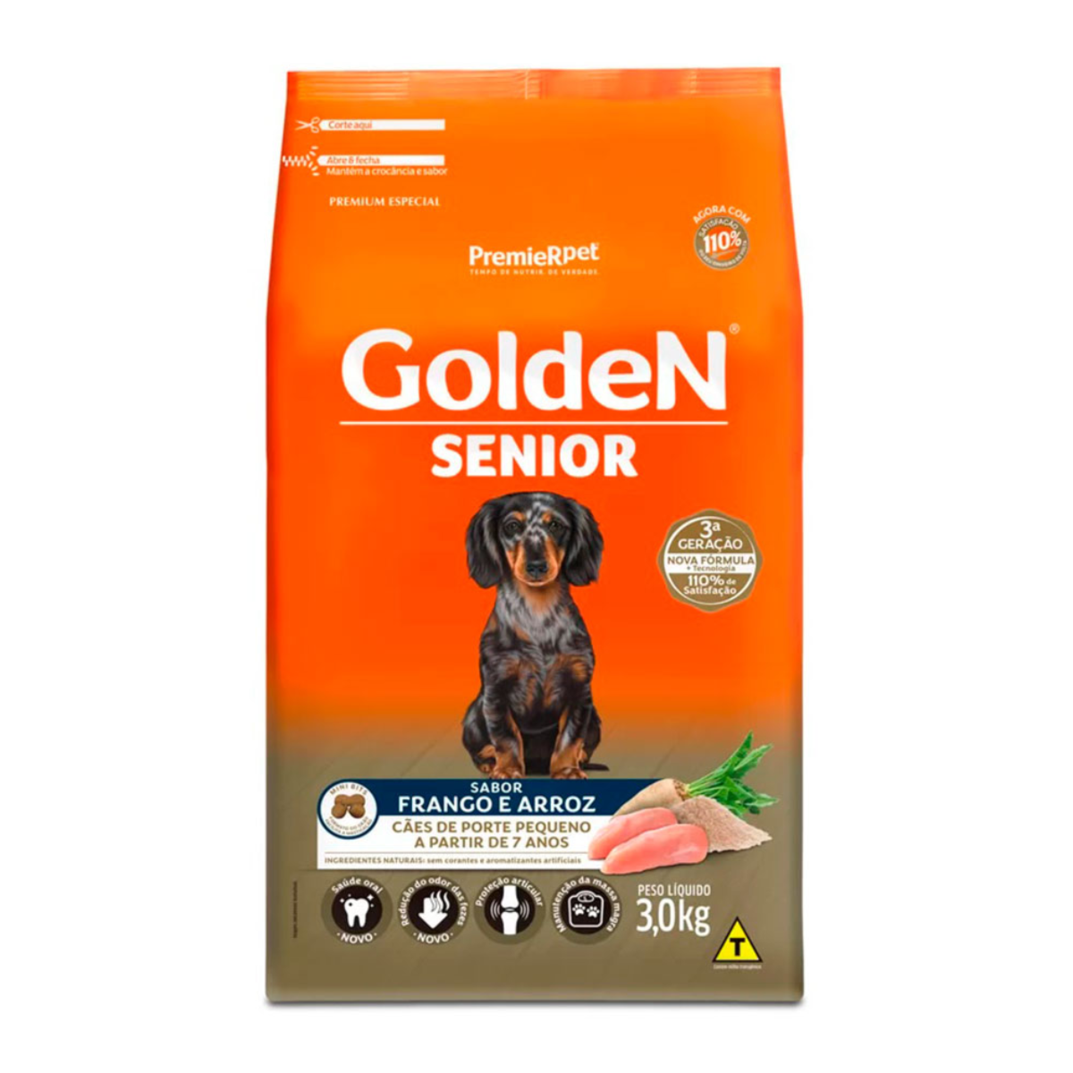 Ração Golden Cães Adulto Sênior Mini Bits Carne e Arroz 3kg