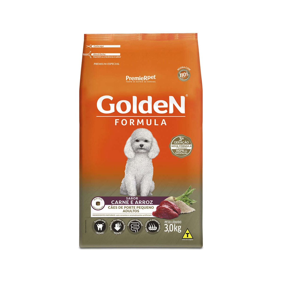 Ração Golden para Cães Adultos de Pequeno Porte sabor Carne e Arroz 1kg