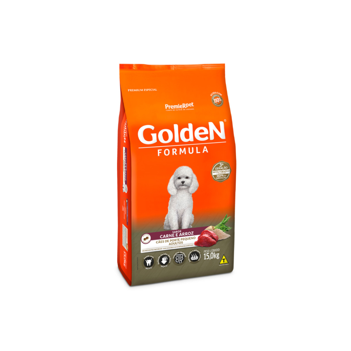 Ração Golden Para Cães Adultos de Porte Pequeno Sabor Carne e Arroz PAGUE 14KG LEVE 15KG