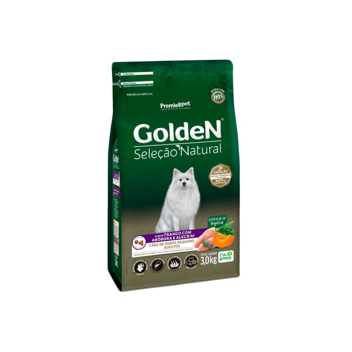 Ração Golden Seleção Natural Cães Adultos Raças Pequenas Frango e Abóbora 3kg