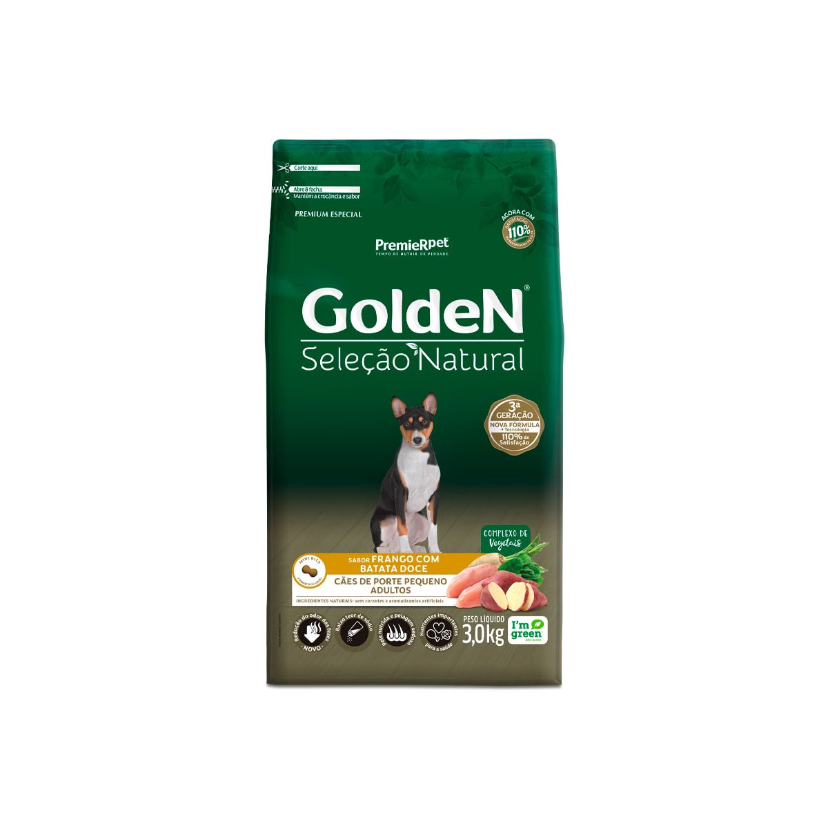 Ração Golden Seleção Natural para Cães Adultos de Porte Pequeno Sabor Frango com Batata Doce