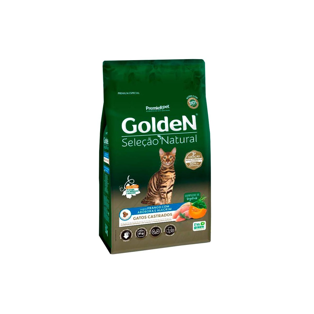Ração Golden Seleção Natural para Gatos Castrados Sabor Frango e Abóbora