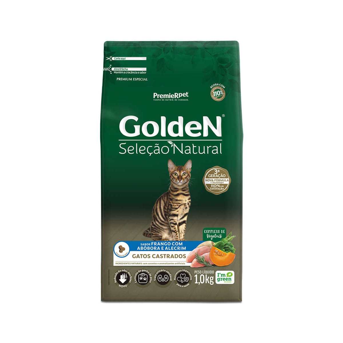 Ração Golden Seleção Natural para Gatos Castrados Sabor Frango e Abóbora