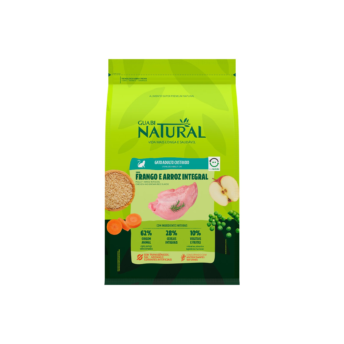 Ração Guabi Natural Gatos Castrados Frango e Arroz Integral 7,5kg