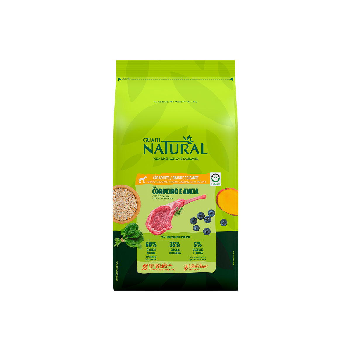 Ração Guabi Natural para Cães Adultos de Porte Grande e Gigante Sabor Cordeiro e Aveia - 12kg