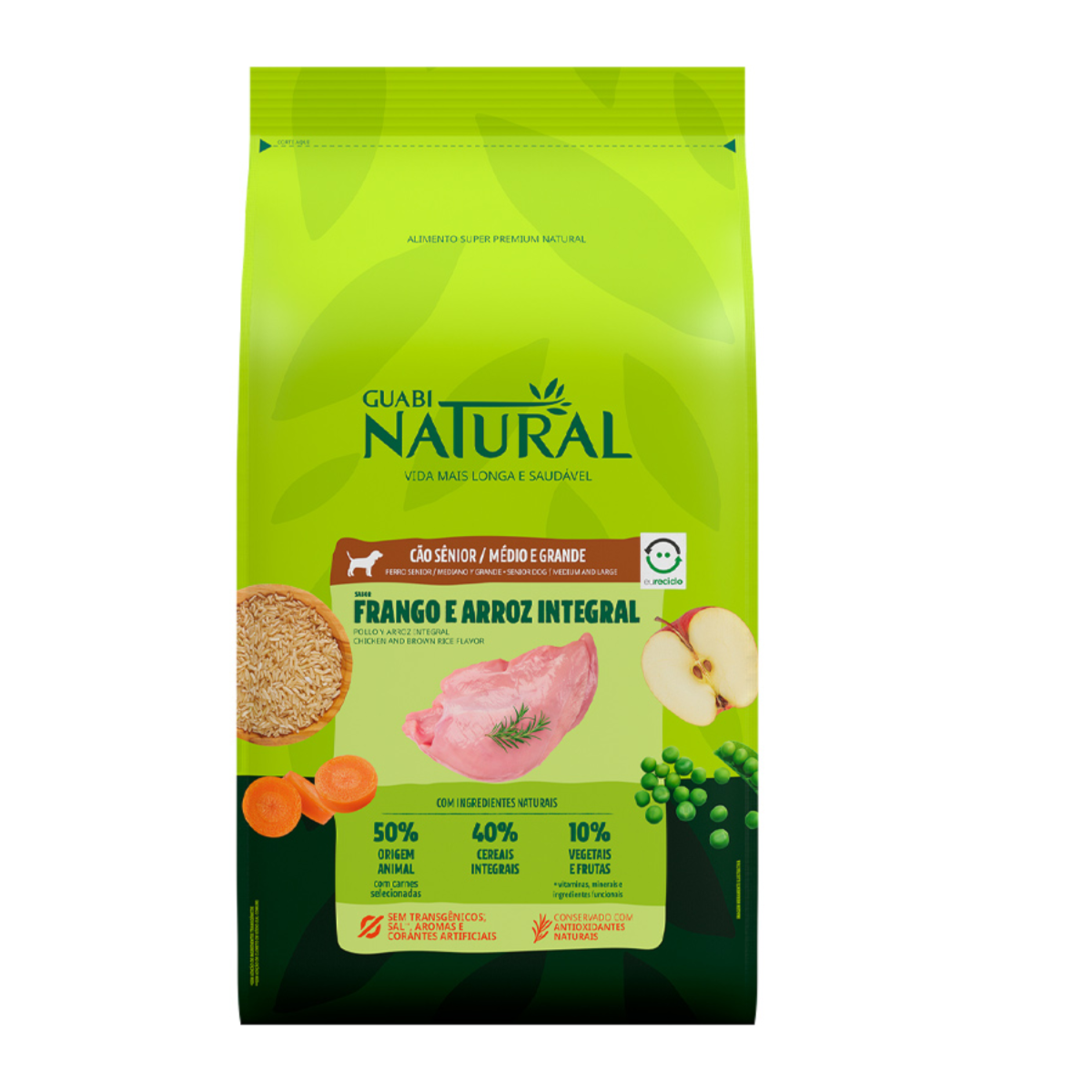 Ração Guabi Natural para Cães Sênior de Porte Médio e Grande Sabor Frango e Arroz Integral - 12kg