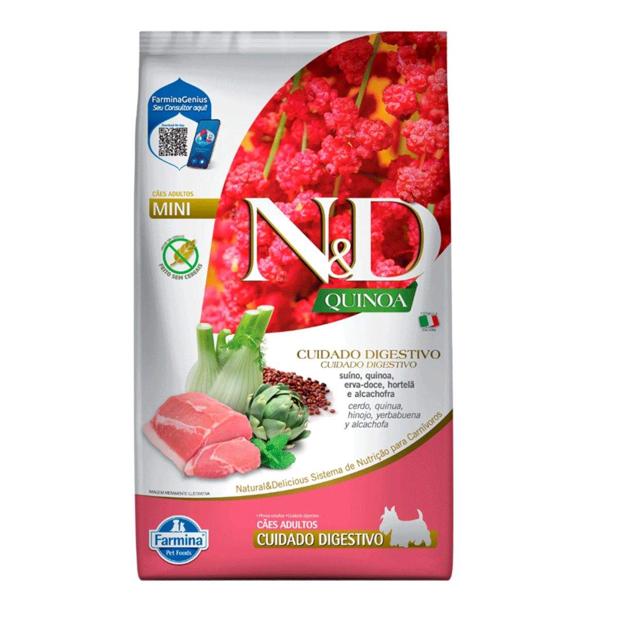 RAÇÃO ND QUINOA CAN AD MINI DIGESTIVO SUINO E CEREAIS 2,5KG