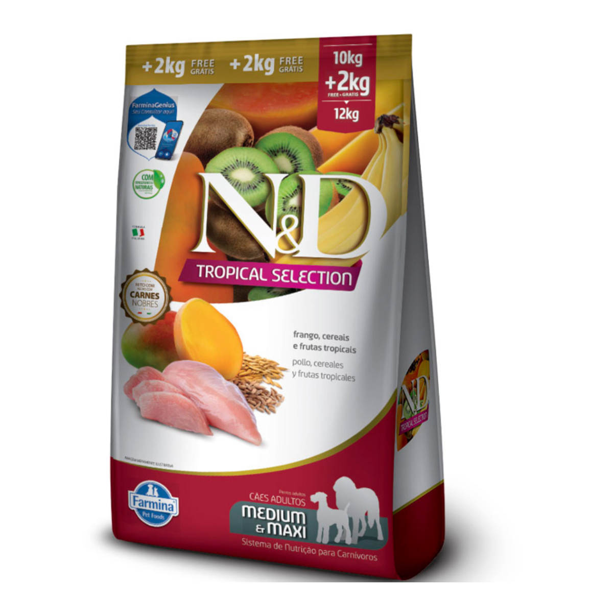 RAÇÃO ND TROPICAL SELECTION CANINE AD RMG FRANGO, CEREAIS E FRUTAS 10 + 2kg