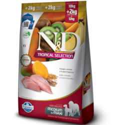 RAÇÃO ND TROPICAL SELECTION CANINE AD RMG FRANGO, CEREAIS E FRUTAS 10 + 2kg