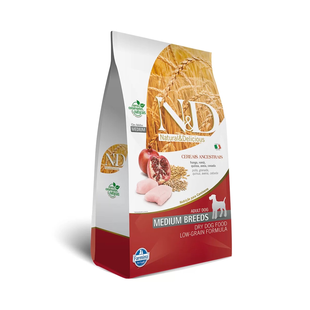 Ração N&D Ancestral Grain Adult Medium Breeds para Cães Adultos de Raças Médias Sabor Frango e Romã