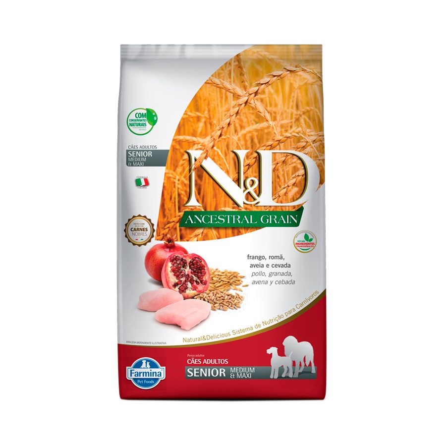 Ração Farmina N&D Ancestral Grain Frango Cães Idosos Raças Médias