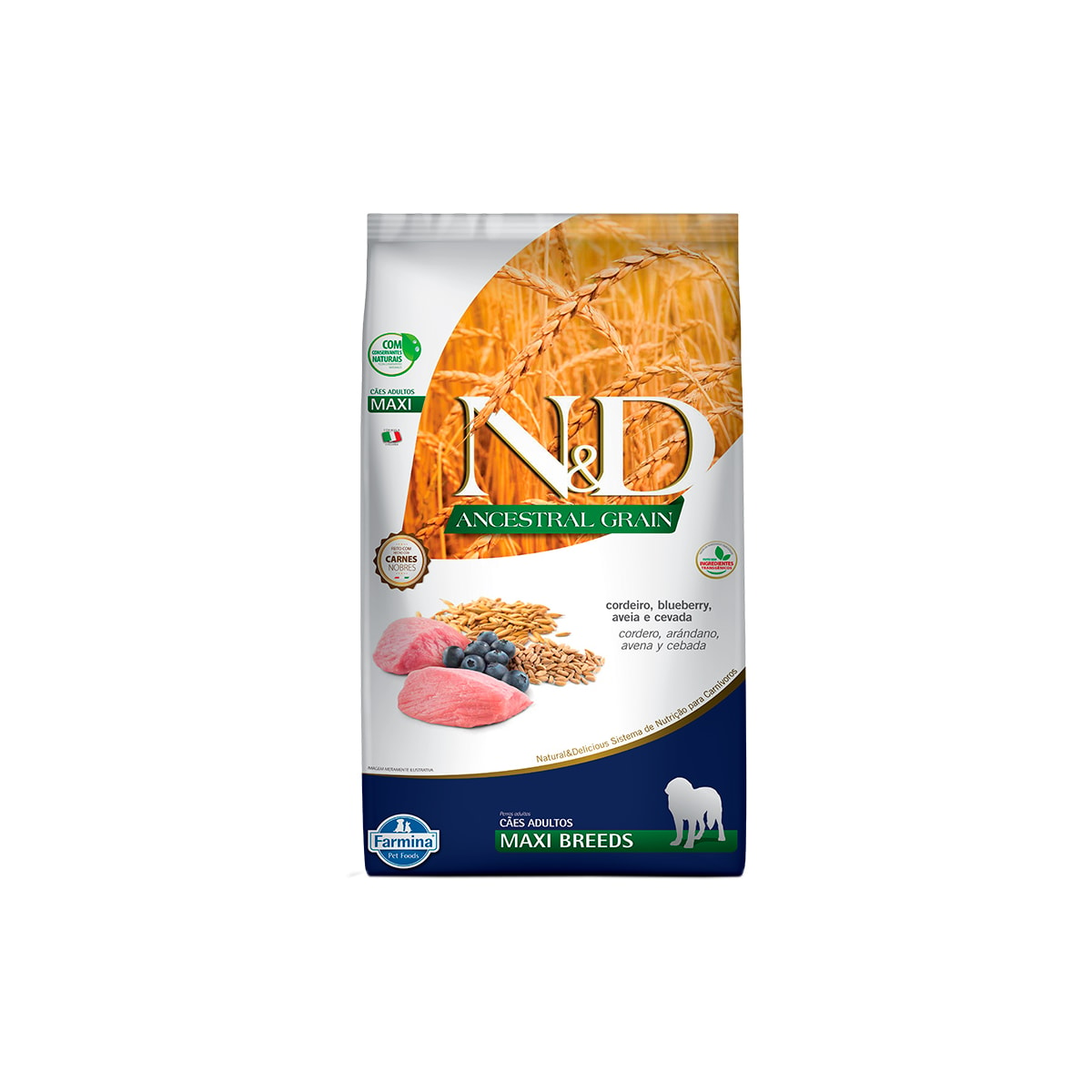 Ração N&D Ancestral Grain para Cães Adultos de Raças Grandes Sabor Cordeiro e Blueberry