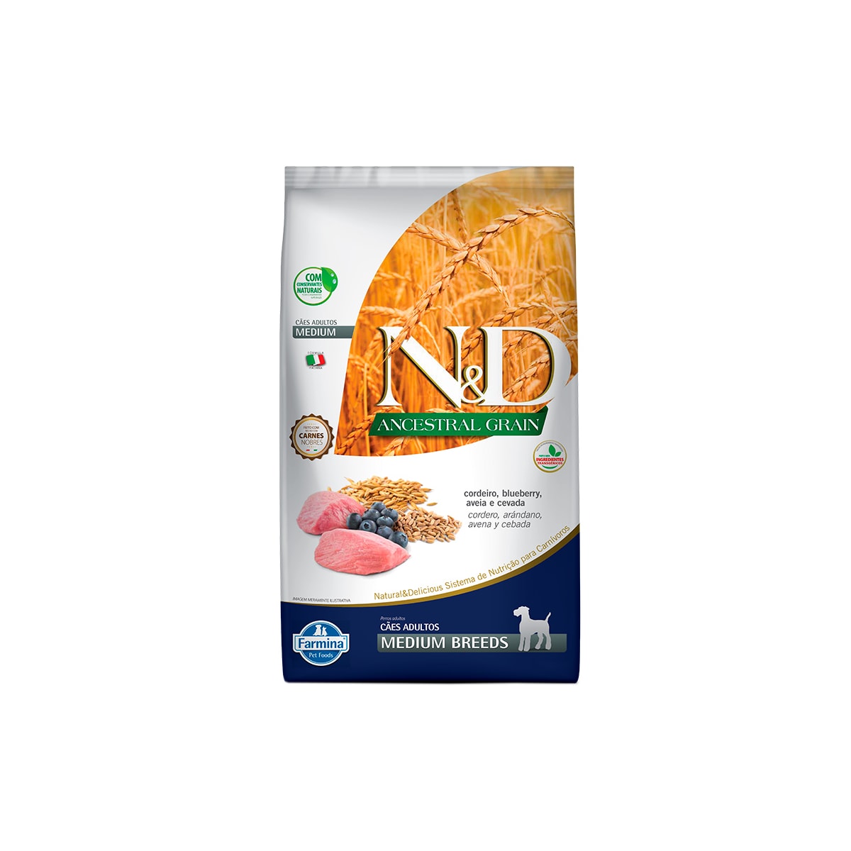 Ração N&D Ancestral Grain para Cães Adultos de Raças Médias Sabor Cordeiro e Blueberry