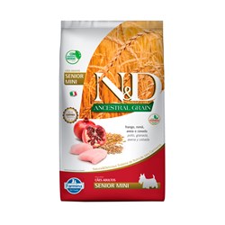 Ração N&D Ancestral Grain para Cães Sênior de porte Mini sabor Frango e Romã