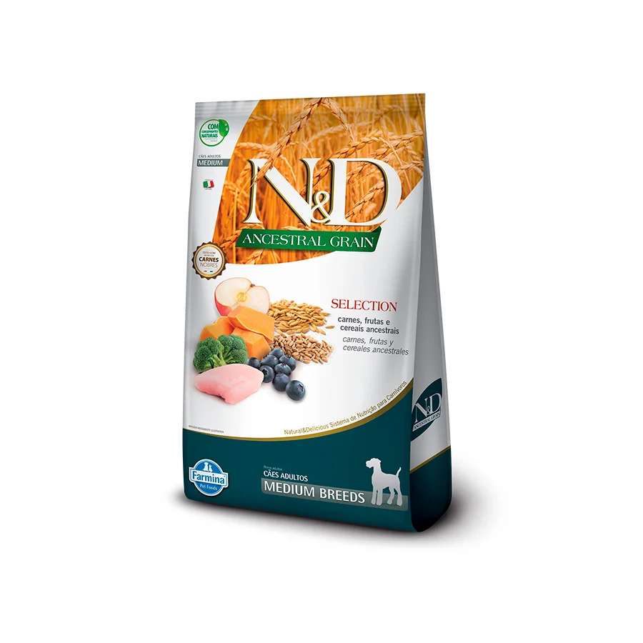 Ração Farmina N&D Ancestral Grain Frango Cães Idosos Raças Médias