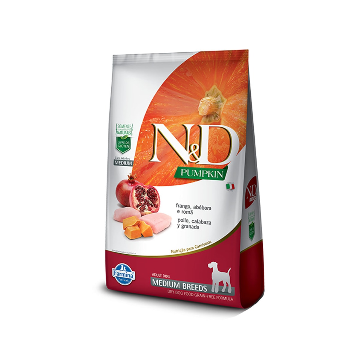 Ração N&D Pumpkin Adult Medium Breeds para Cães Adultos de Raças Médias Sabor Frango e Romã 10,1kg