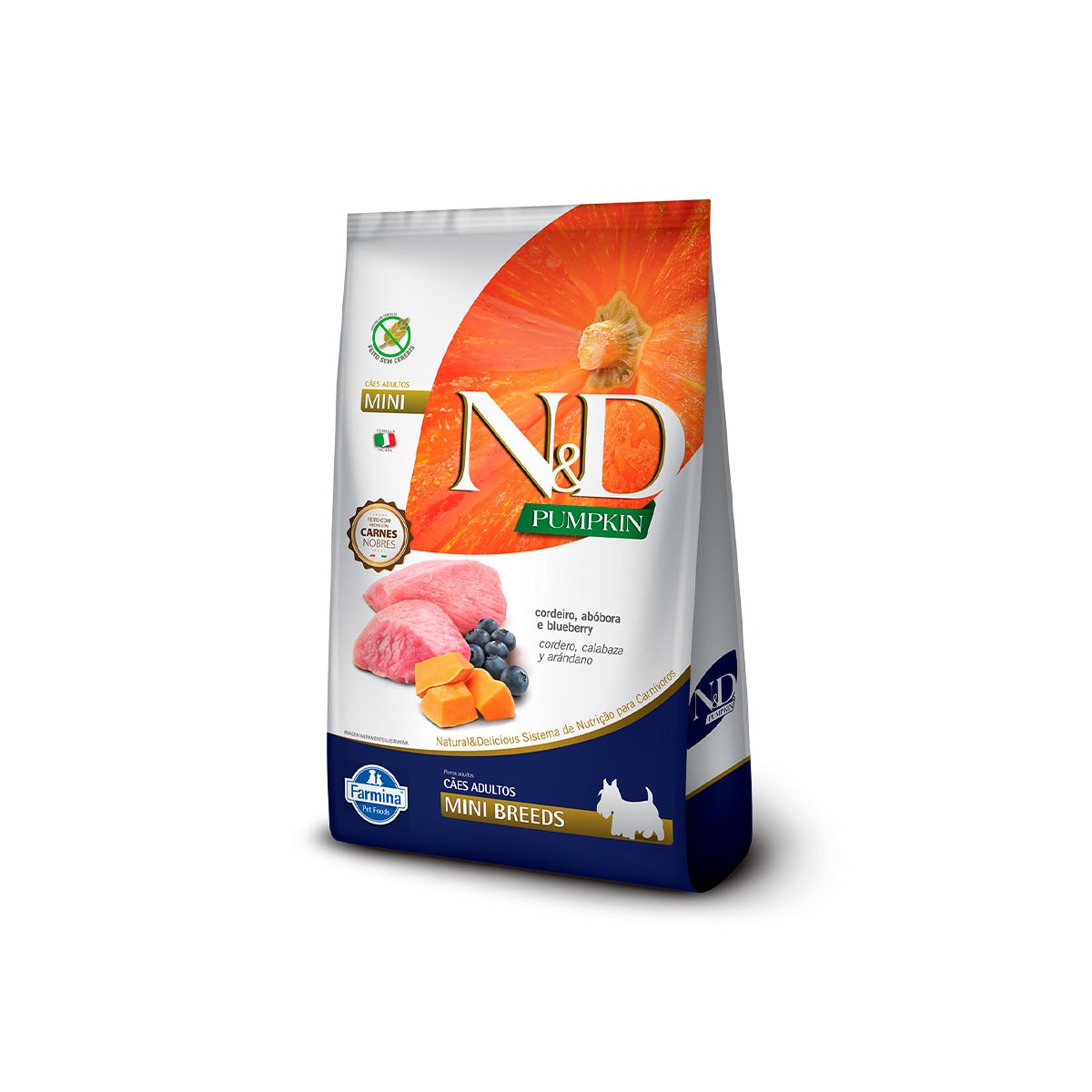 Ração N&D Pumpkin para Cães Adultos Raças Mini sabor Cordeiro, Abóbora e Blueberry