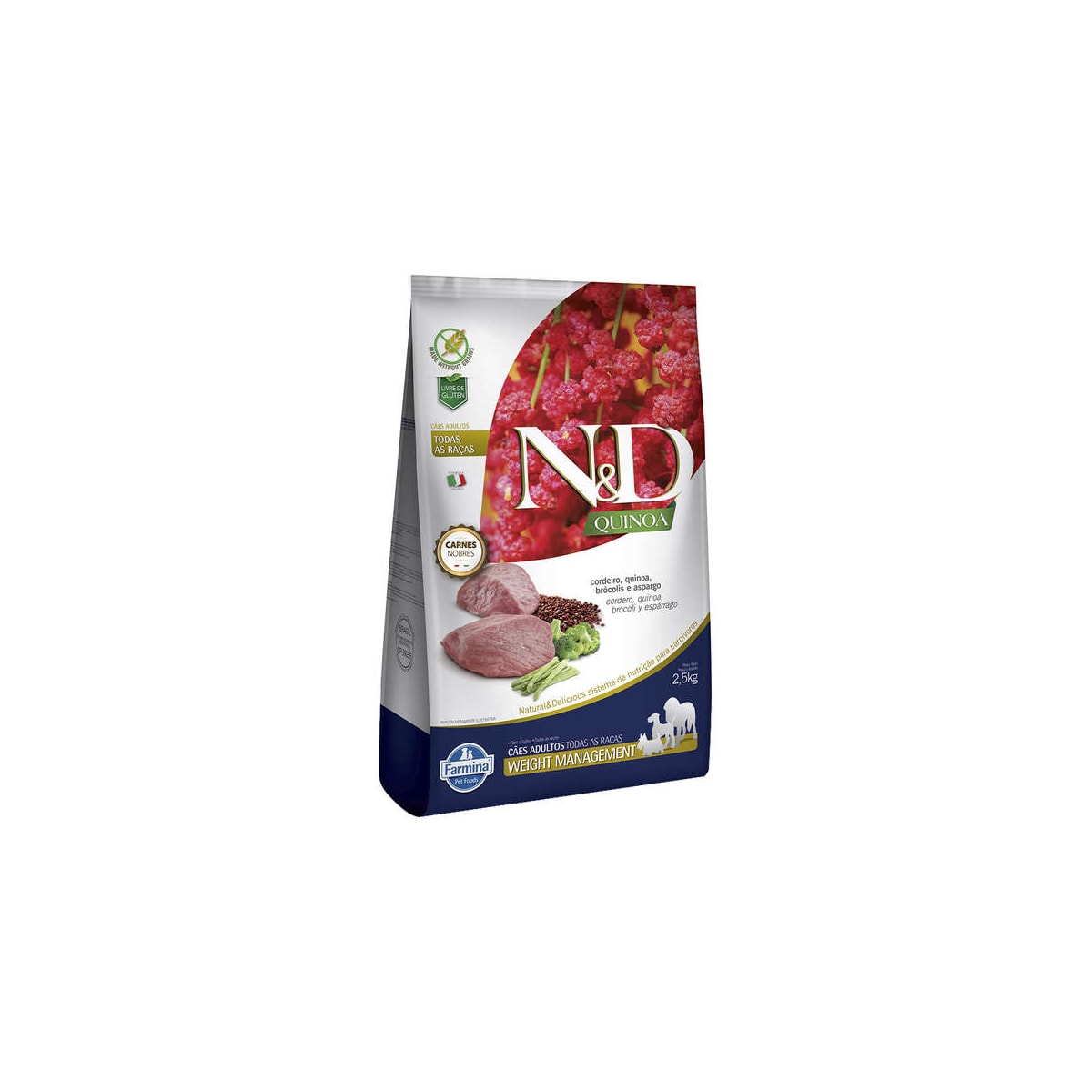 Ração N&D Quinoa Weight Management para Cães Adultos de Todas as Raças Sabor Cordeiro 2,5kg