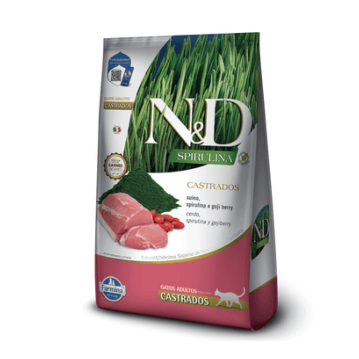 RAÇÃO N&D SPIRULINA FELINE AD CASTRADOS SUINO 7KG