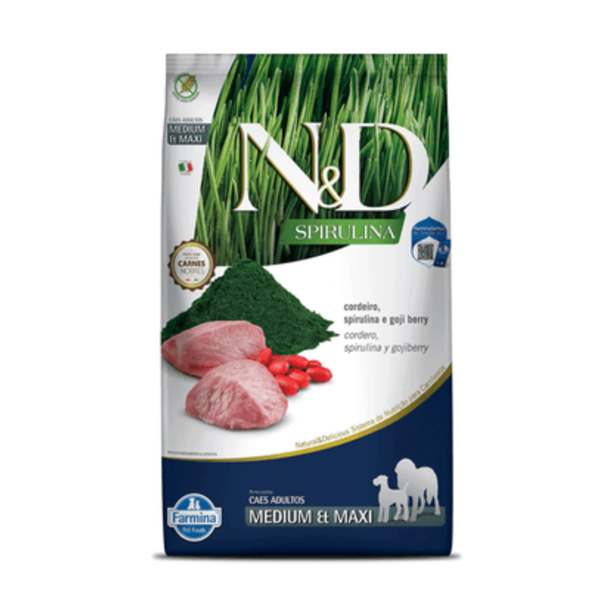 Ração N&D Spirulina para Cães Adultos de Raça Medio e Grande Sabor Cordeiro 10,1KG