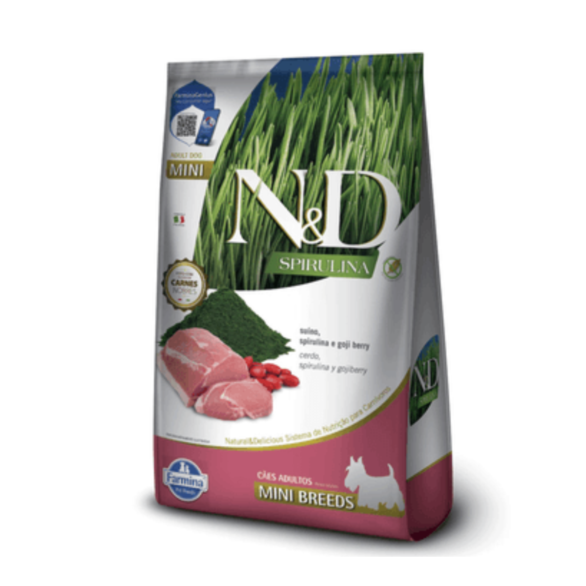 Ração N&D Spirulina para Cães Adultos de Raça Mini Sabor Suino 2KG