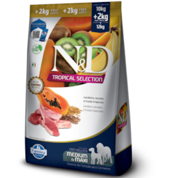Ração N&D Tropical Selection para Cães Adultos de Porte Médio e Grande Sabor Cordeiro 10+2KG Grátis