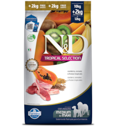 Ração N&D Tropical Selection para Cães Adultos de Porte Médio e Grande Sabor Cordeiro 10+2KG Grátis