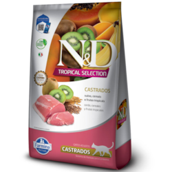 Ração N&D Tropical Selection para Gatos Adultos Castrados Sabor Suíno, Cereais e Frutas Tropicais