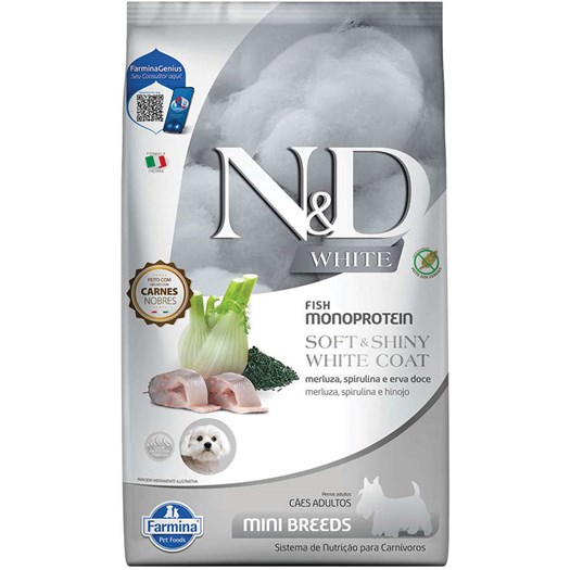 Ração N&D White Merluza, Spirulina e Erva Doce para Cães Adultos de Raças Mini