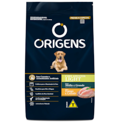 Ração Origens Light para Cães Adultos de Porte Médio e Grande Sabor Frango e Cereais