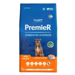Ração Premier Ambientes Internos para Cães Adultos de Médio Porte Sabor Frango e Salmão 12kg