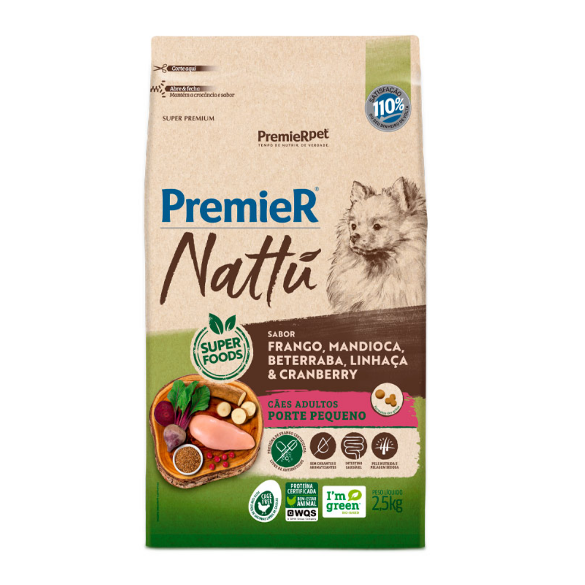 RAÇÃO PREMIER NATTU CÃES ADULTOS RAÇAS PEQUENAS GRAIN FREE 2,5 KG