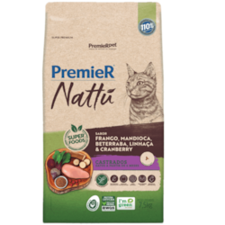 Ração Premier Nattu Gatos Adultos Castrados Mandioca 7,5 kg