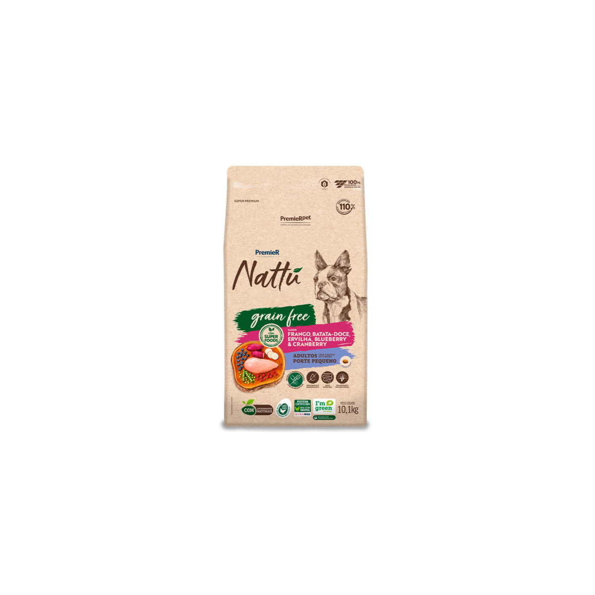 Ração Premier Nattú para Cães Adultos de Porte Pequeno Sabor Frango e Batata Doce 10,1kg