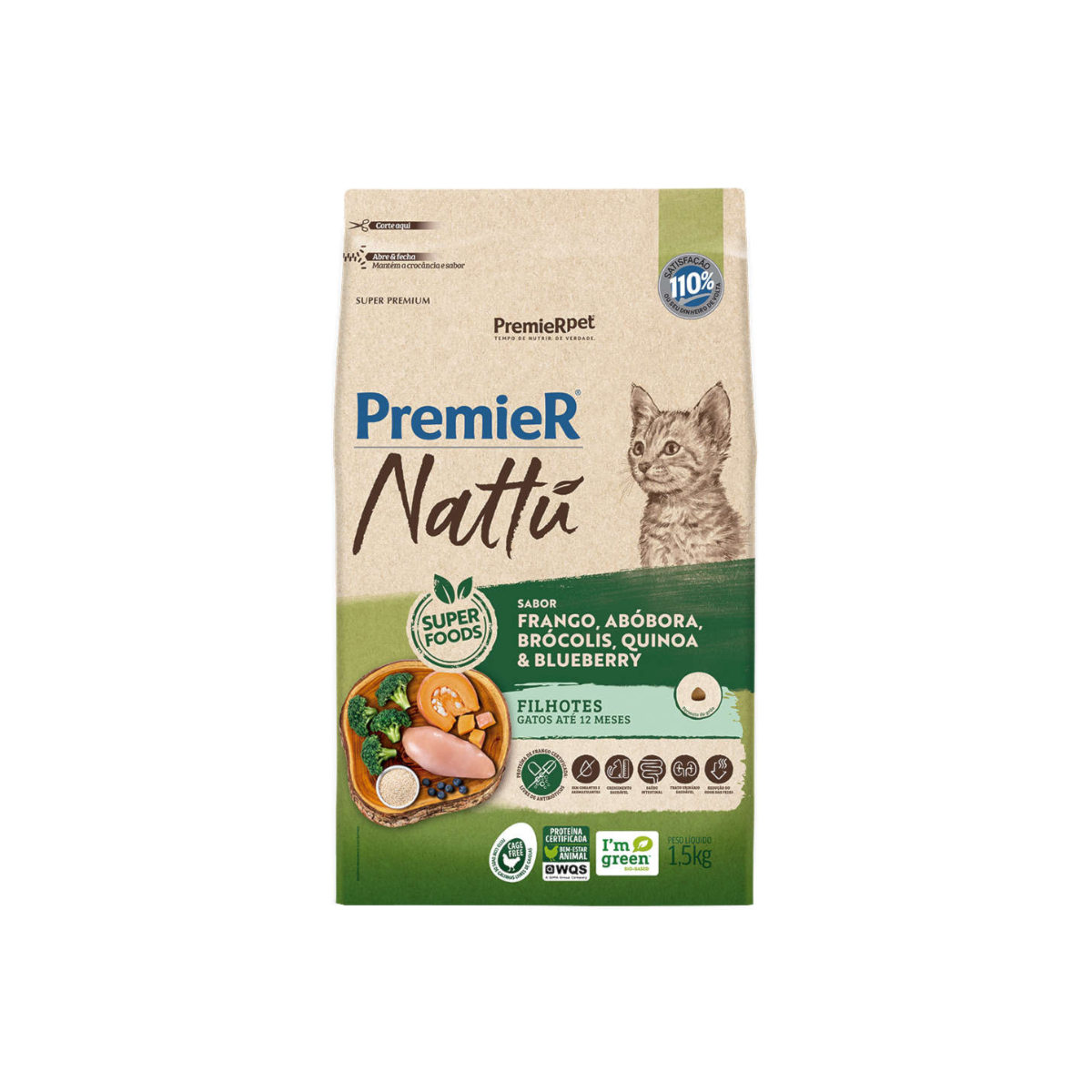 Ração Premier Nattu para Gatos Filhotes Sabor Abóbora 1,5 kg