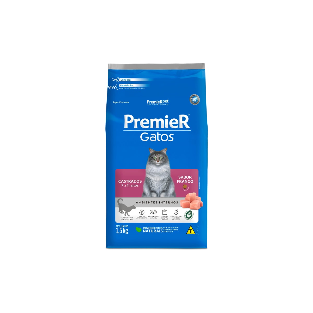 Ração Premier Pet Ambientes Internos Frango 7 a 11 Anos para Gatos Castrados