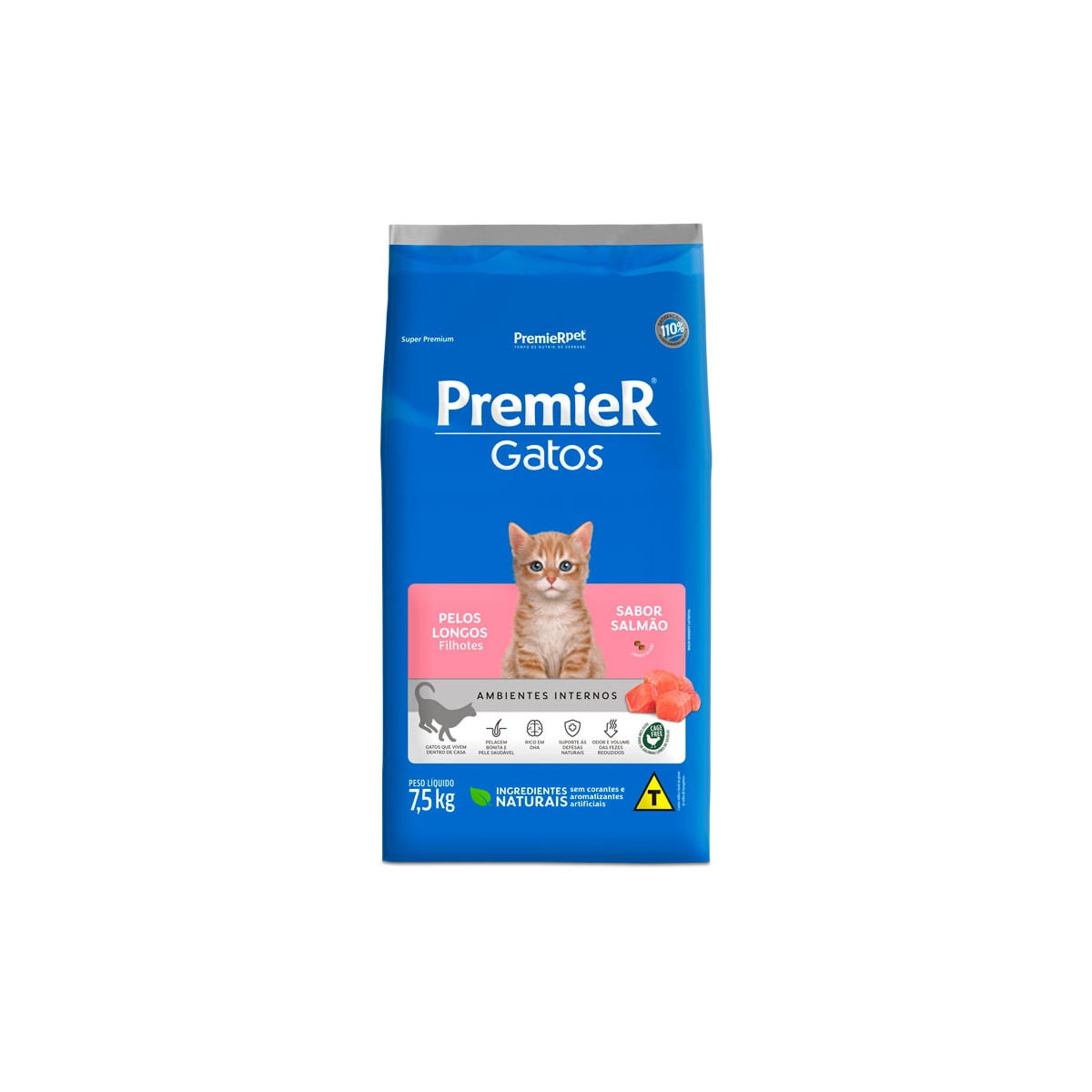 Ração Premier Pet Ambientes Internos Gatos Filhotes Pelos Longos Salmão