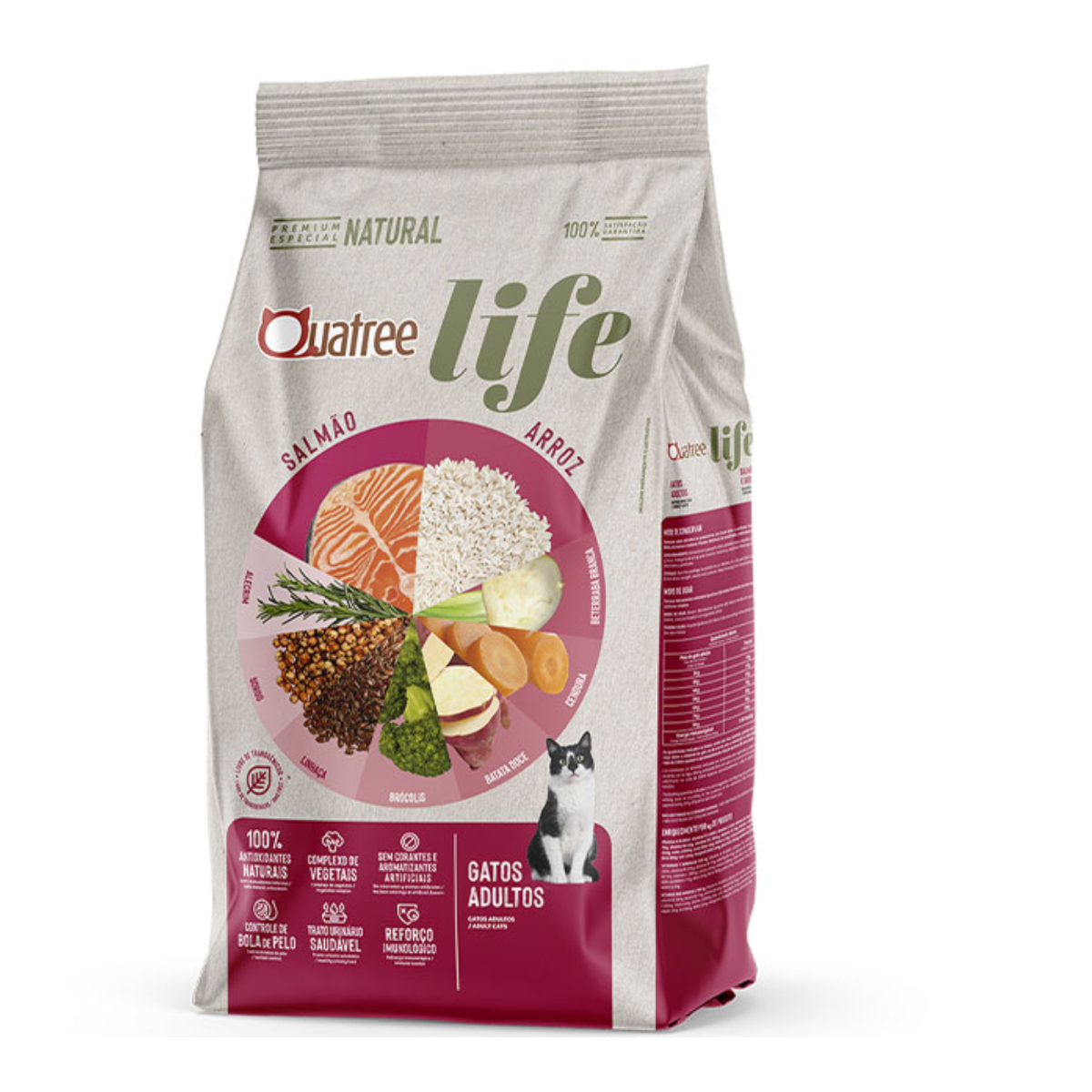 Ração Quatree Life para Gatos Adultos Sabor Salmão e Arroz
