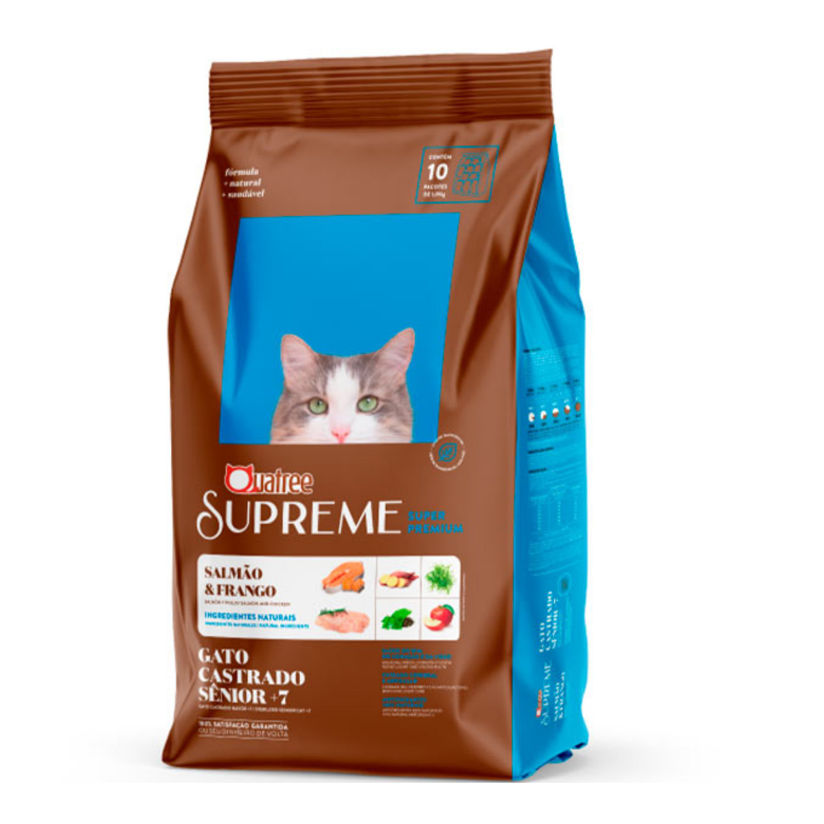 Ração Quatree Supreme para Gatos Sênior +7 Sabor Salmão e Frango 10.1KG