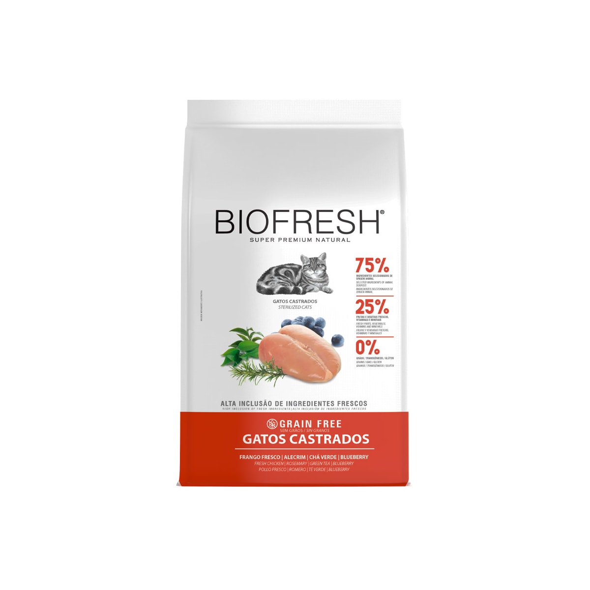 Ração Seca Biofresh Frango Fresco, Alecrim, Chá Verde e Blueberry para Gatos Castrados