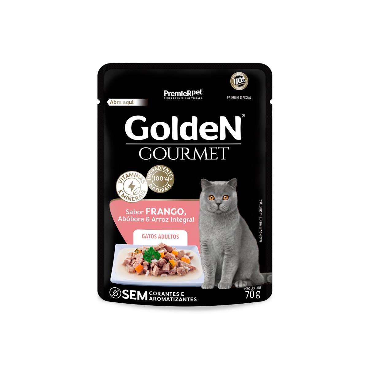 Ração Úmida Sachê Golden Gourmet para Gatos Adultos Sabor Frango 70g