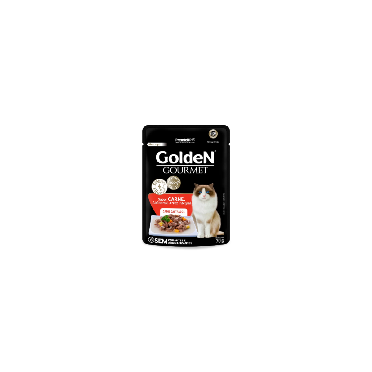 Ração Úmida Sachê Golden Gourmet para Gatos Castrados Sabor Carne 70g