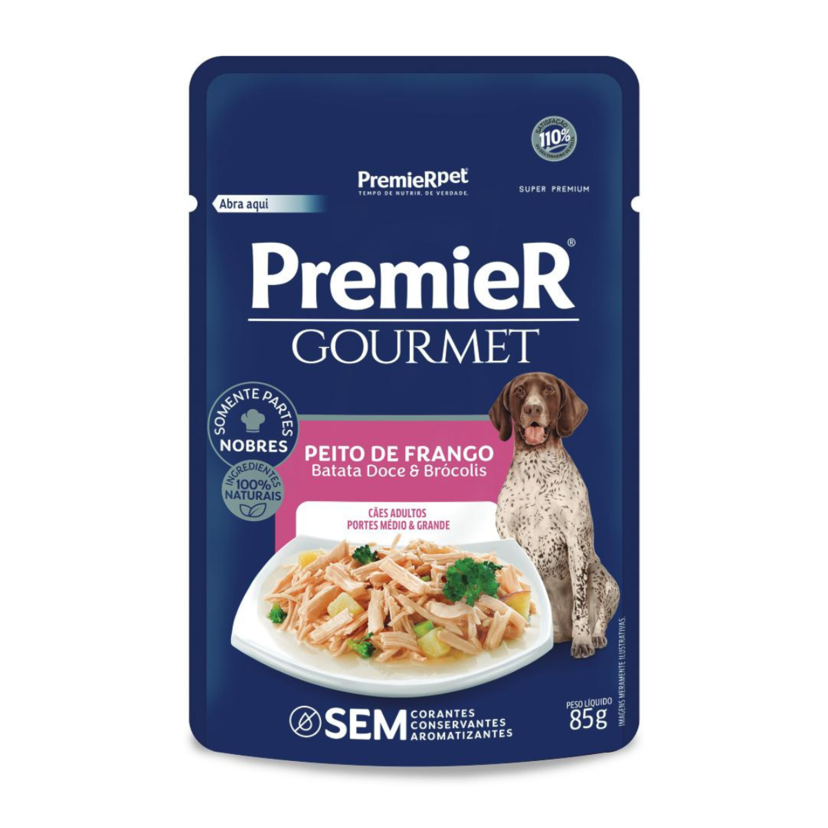 Ração Úmida Sachê Premier para Cães Adultos Porte Médio e Grande Sabor Frango, Batata Doce e Brócolis 85g