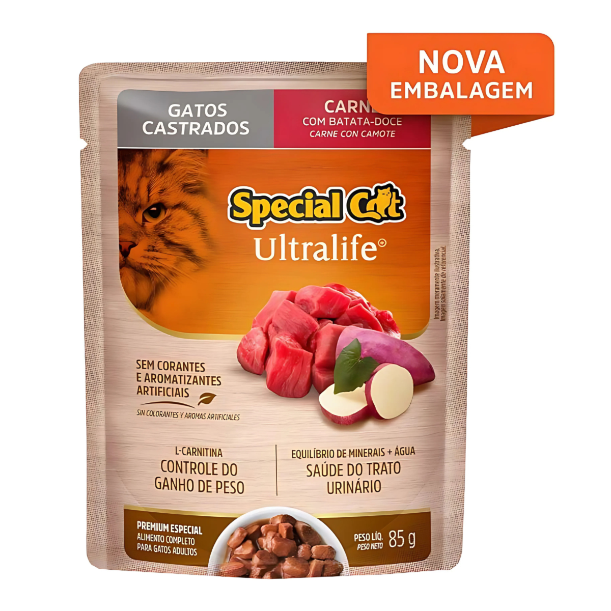 Ração Úmida Sachê Special Cat para Gatos Adultos Castrados Sabor Carne 85g