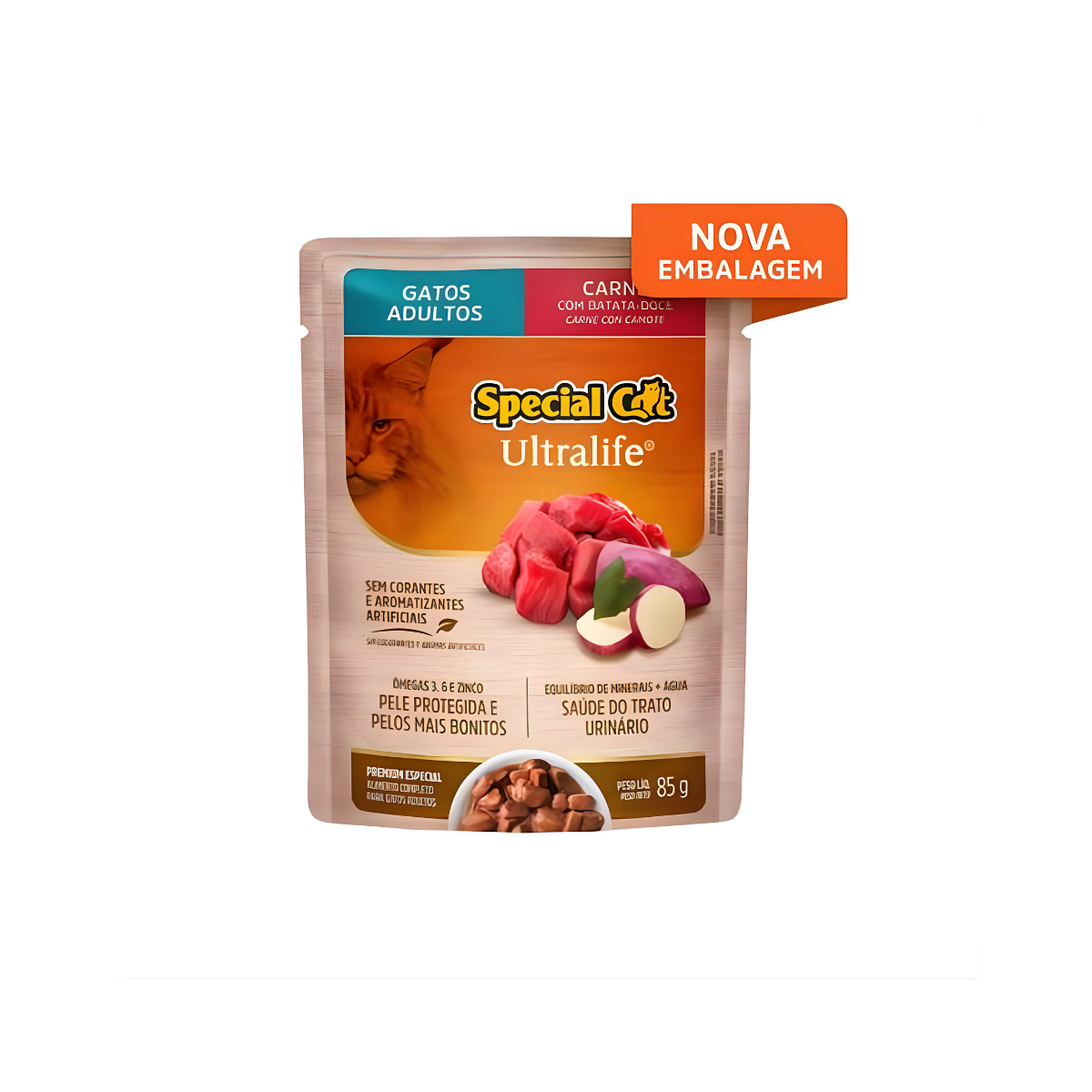 Ração Úmida Sachê Special Cat para Gatos Adultos Sabor Carne 85g